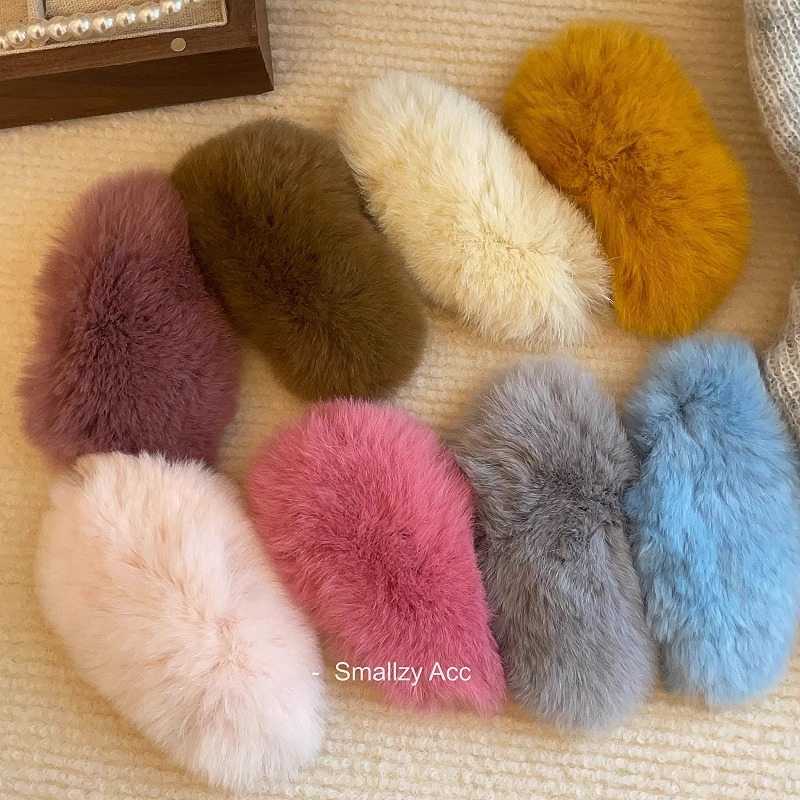 Super large ins clip with real rex rabbit fur, fur hair clip, super fairy-like Korean plush hair accessory, cute fur bb card side clip details Picture