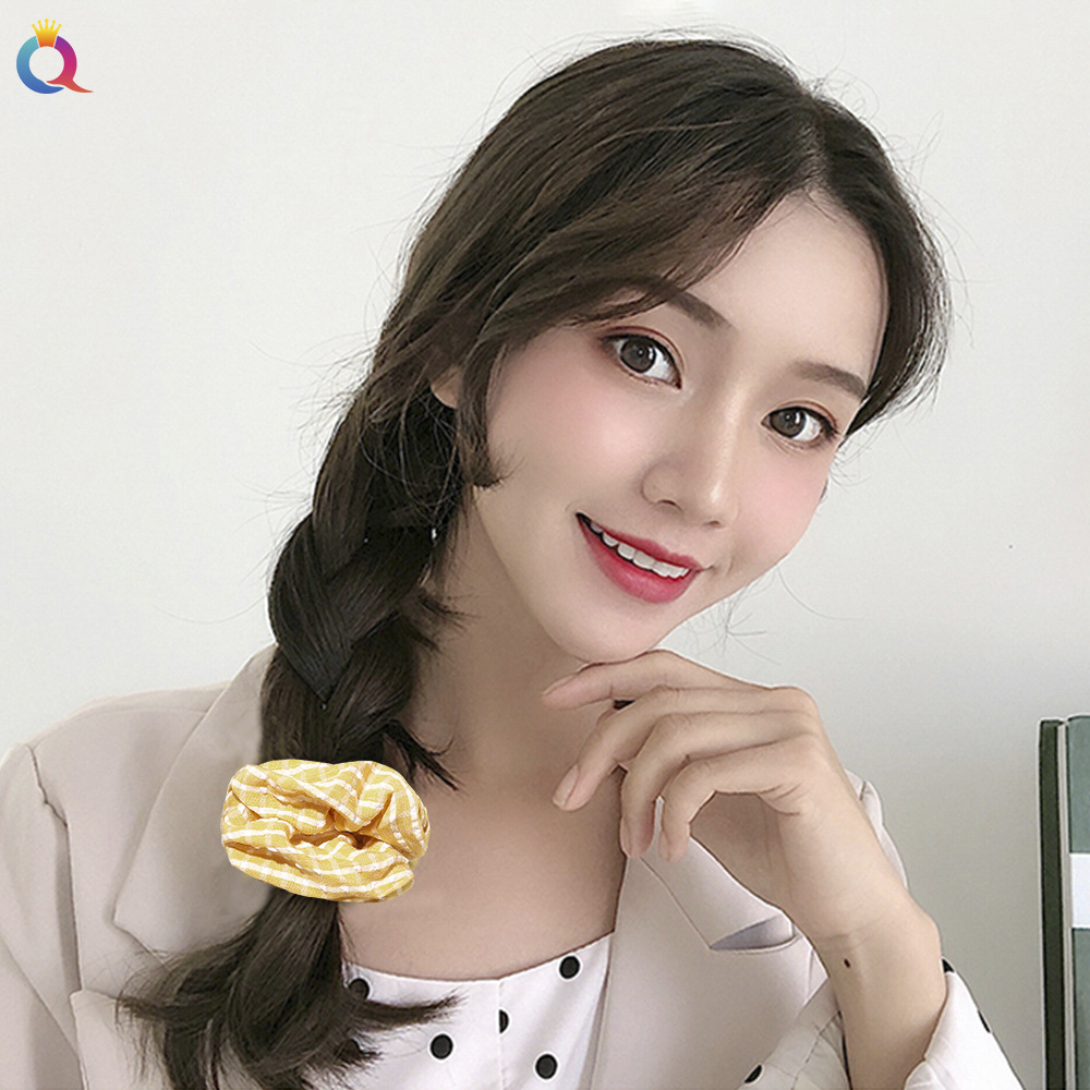 Qiyue's fresh and cute striped checkered hair tie, super ethereal and sweet hair band, simple large intestine circle hair tie, Korean-style hair accessory details Picture