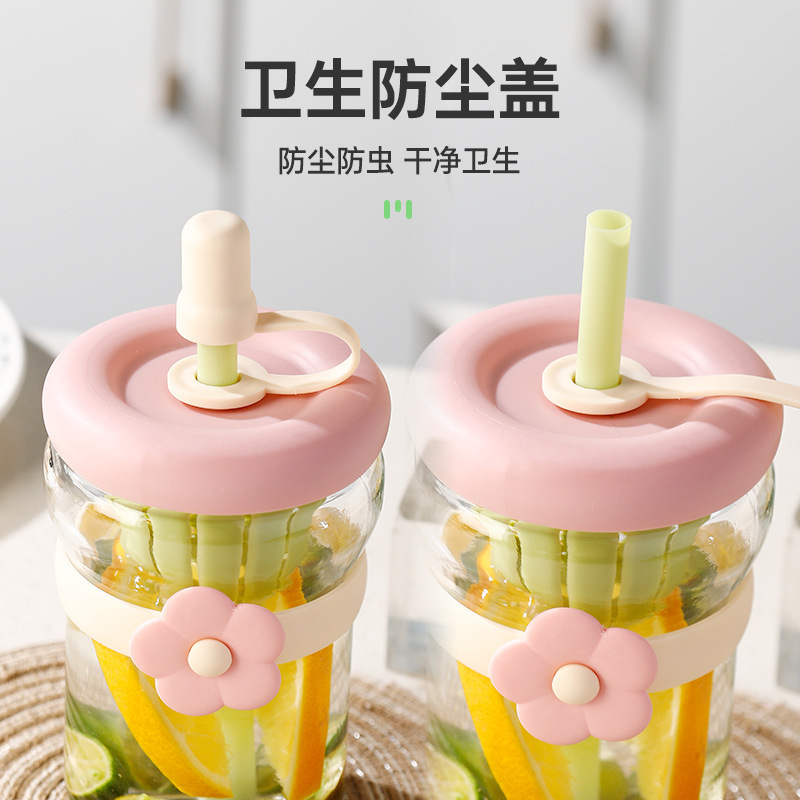 Flower cup, Internet celebrity, high appearance level glass cup, department store cup, portable gift, traffic diversion advertisement, opening straw cup, water cup Specification drawing