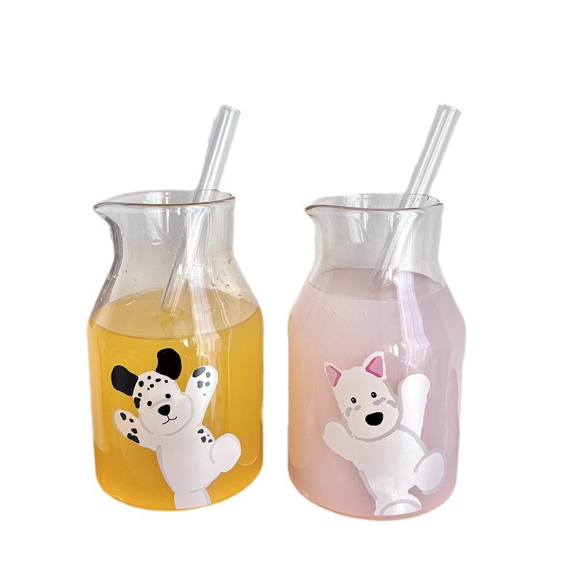High appearance level InS-style glass straw cup, small girls' drinking cup, large capacity student cup, West High Ground glass cup Item Picture
