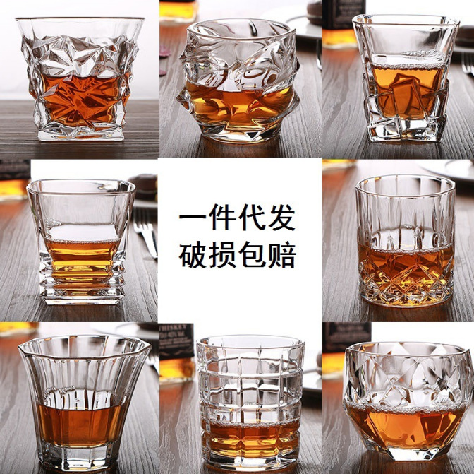 Whisky wine glasses for home use, European crystal glass wine glasses, creative ins style octagonal beer glass bar set full figure