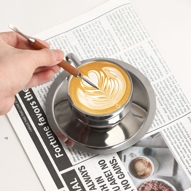 304 stainless steel jacquard needle, rosewood handle, multi-functional coffee engraving needle hook flower Italian latte piping tool details Picture