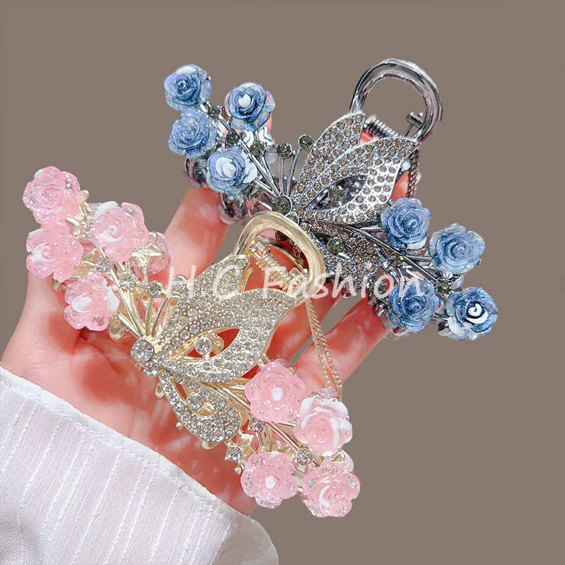 High-end floral tassel hair clips, new butterfly-style back clip, stylish large and versatile shark clip full figure