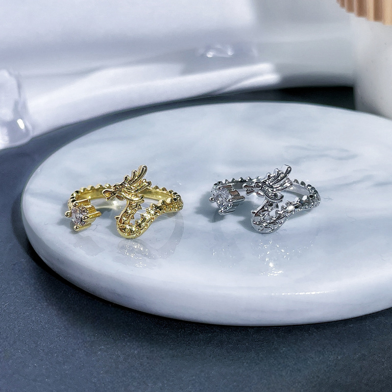 New Chinese-style retro dragon-shaped open ring for women on Instagram, a cold and niche design, light luxury and versatile ring full figure