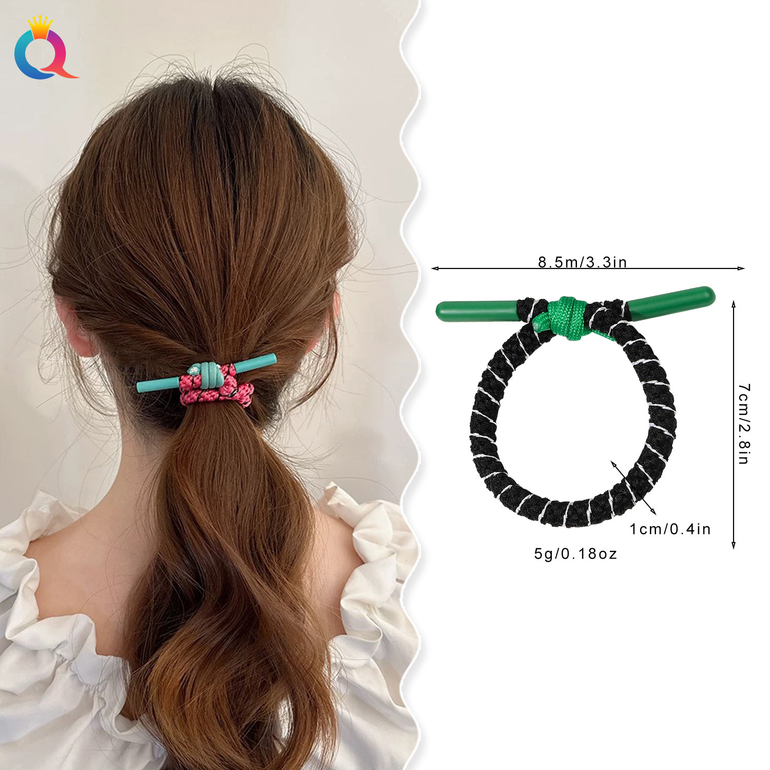 Wholesale of Qiyue's simple and sporty style high ponytail hair ties, colorful braided hair bands, and high-end hair ties for girls details Picture