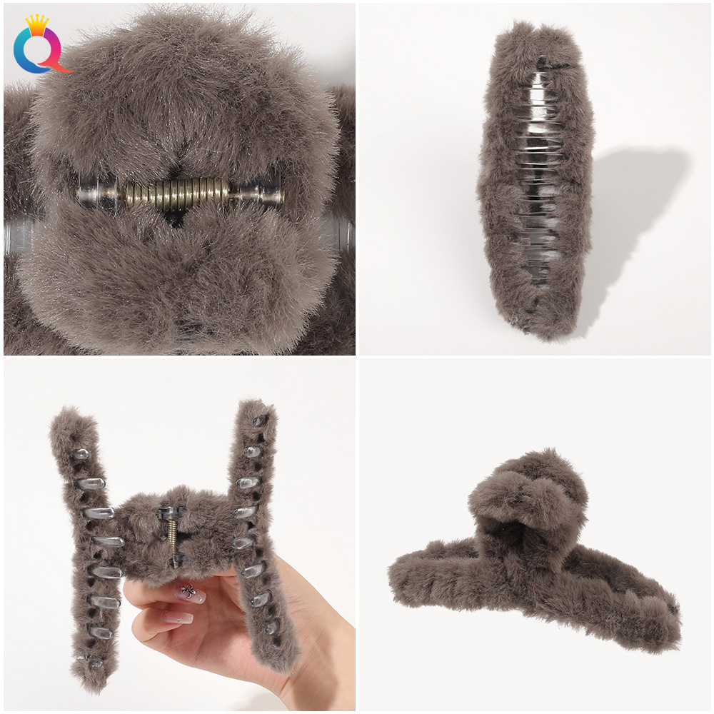 Qiyue Cross-border Plush Grabbers, large plush hair clips, updo hair shark clips, women's hair grabbers, headwear and hair accessories wholesale Specification drawing