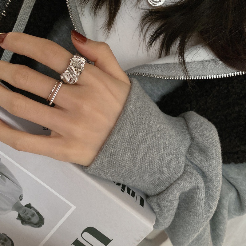Korean silver pleated index finger opening ring, a niche design for women, with an Instagram cool and cool style, high-end fashion and individuality Specification drawing