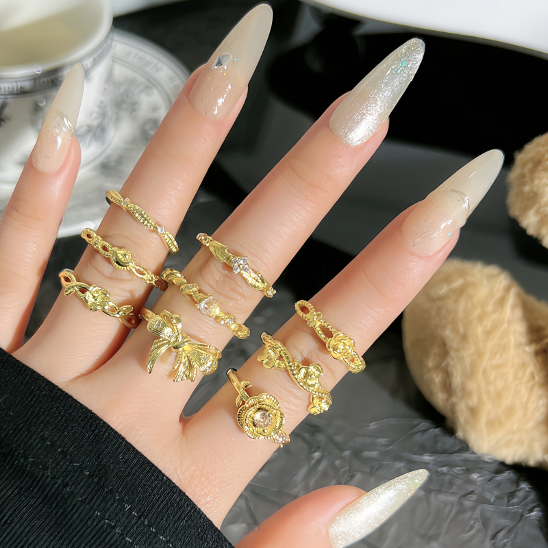 New Chinese-style simple flower bow exquisite open ring for women, a unique rose sweet and cool fashionable ring full figure