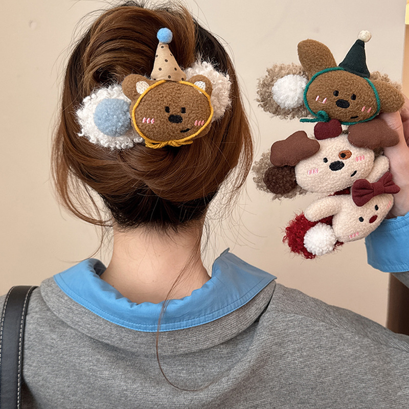 Spring and summer cute plush hairpin for women, 2025 new style, high-end style, large updo hair at the back of the head, duckbill hairpin, hair accessory full figure