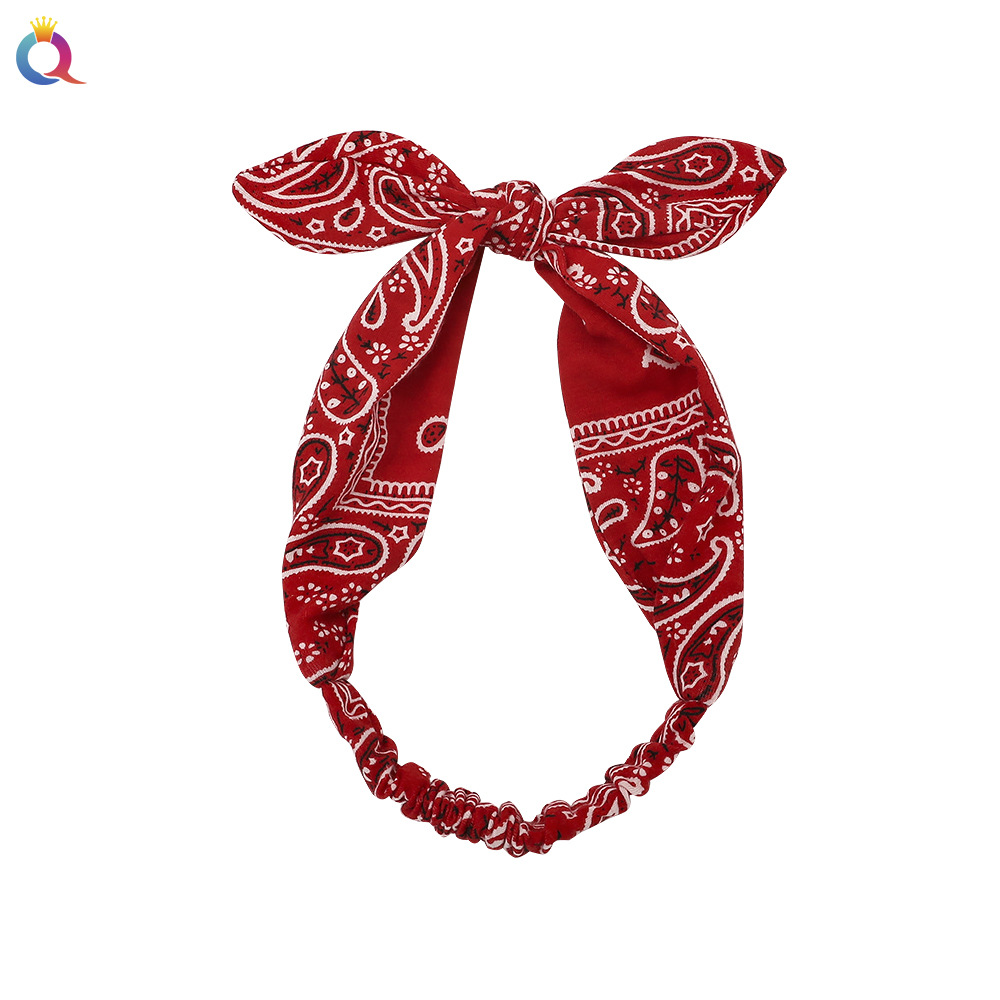 Qiyue's new cross-border rabbit ear knot elastic headband 6-color elastic headband steel wire fixed women's hair accessory Item Picture