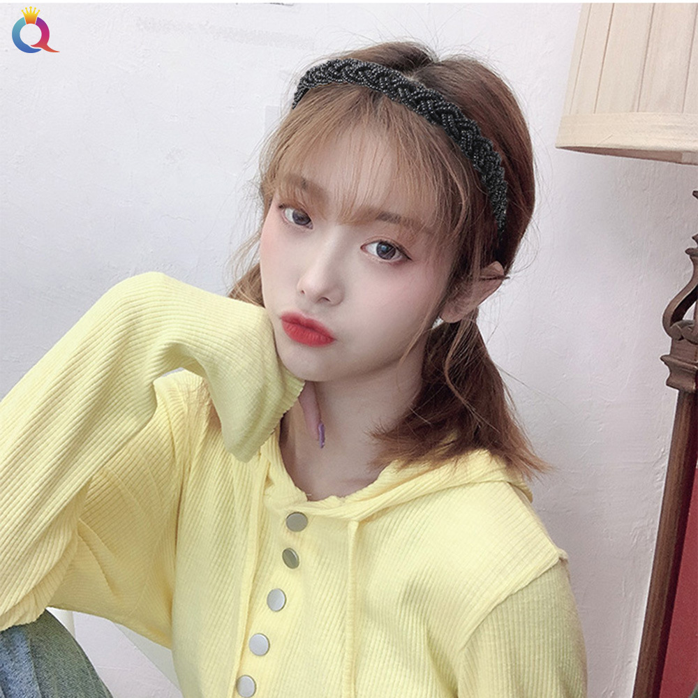 Qiyue Cross-border's new fashionable hand-woven rice bead headband, simple and versatile braided hair band, hairpin and hair accessory for women details Picture