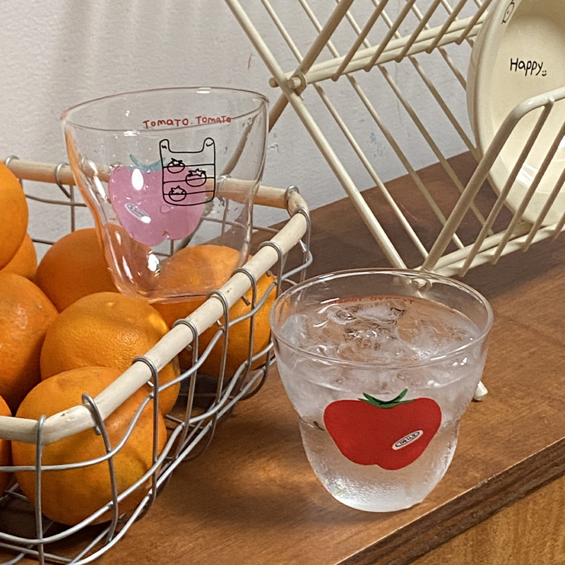 Mid-style, niche and simple ins tomato glass cup, retro Tomato heat-resistant juice cup, coffee cup 280ml Specification drawing