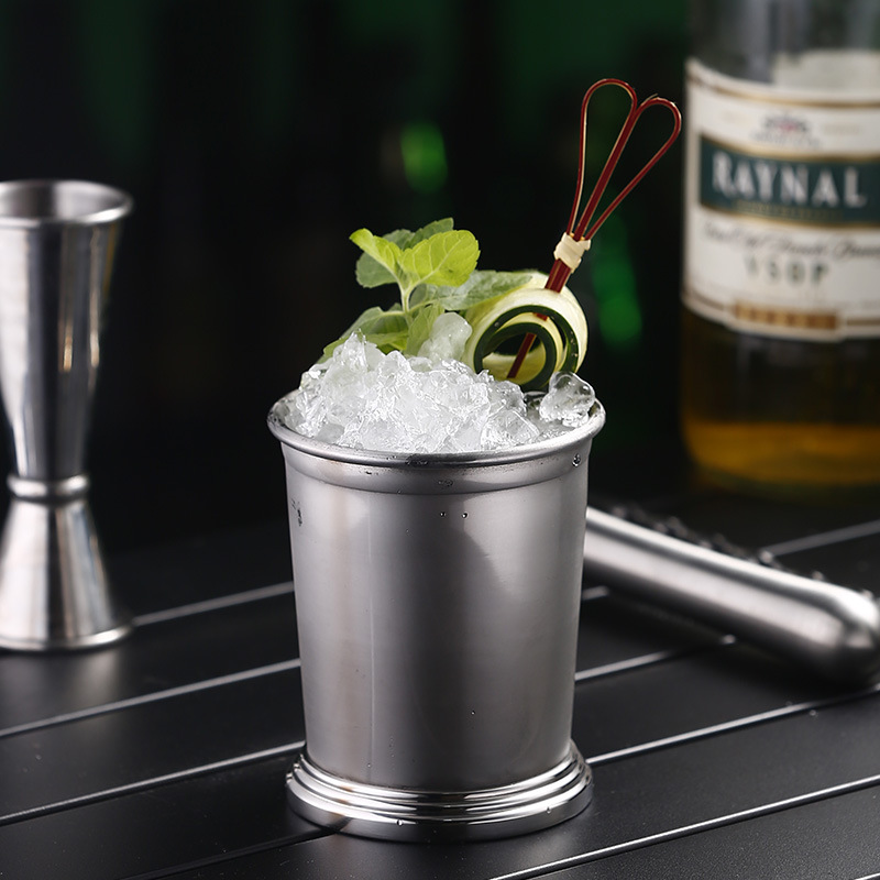 304 stainless steel Zhu Lipu cup, mint metal cocktail cup, rolled edge Mojito step cup, bar cold drink cup Specification drawing