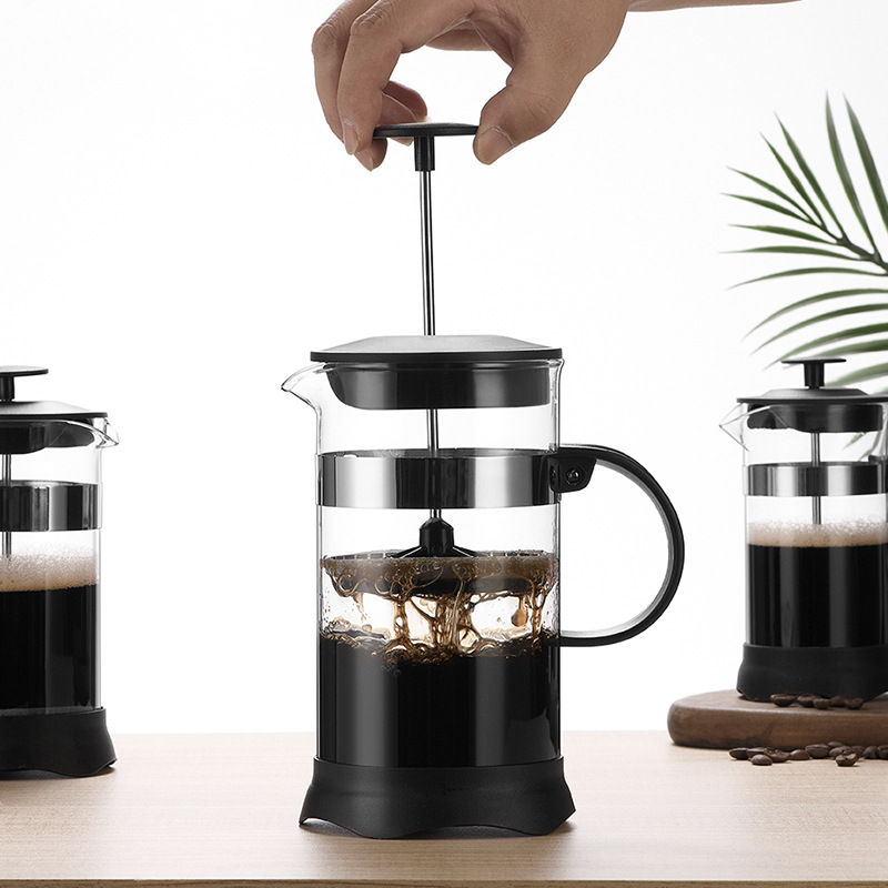 High borosilicate glass press coffee maker, household filter brewing teapot, filter pressure extraction coffee teapot Specification drawing