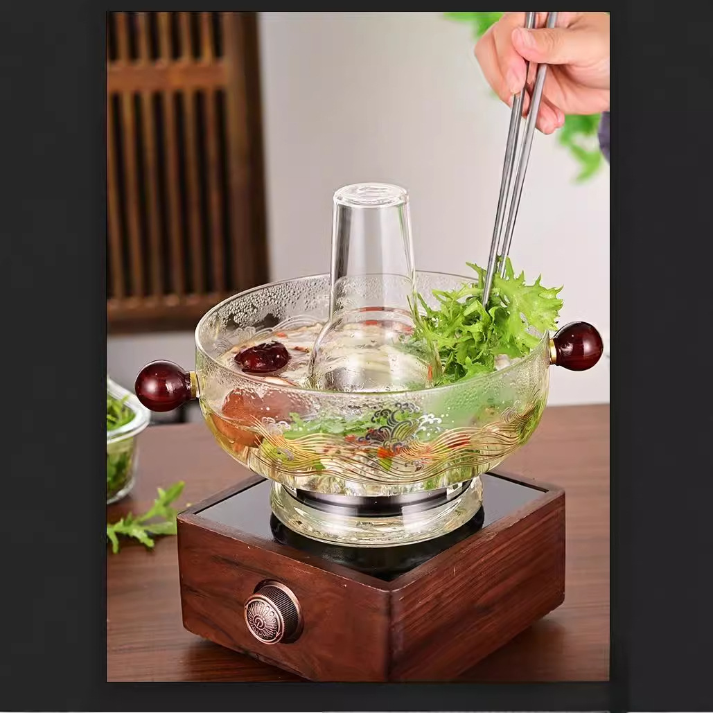 Small-capacity fireplace pot, high borosilicate high-temperature resistant glass hot pot, family gathering can be heated by electric ceramic stove for boiling vegetables details Picture