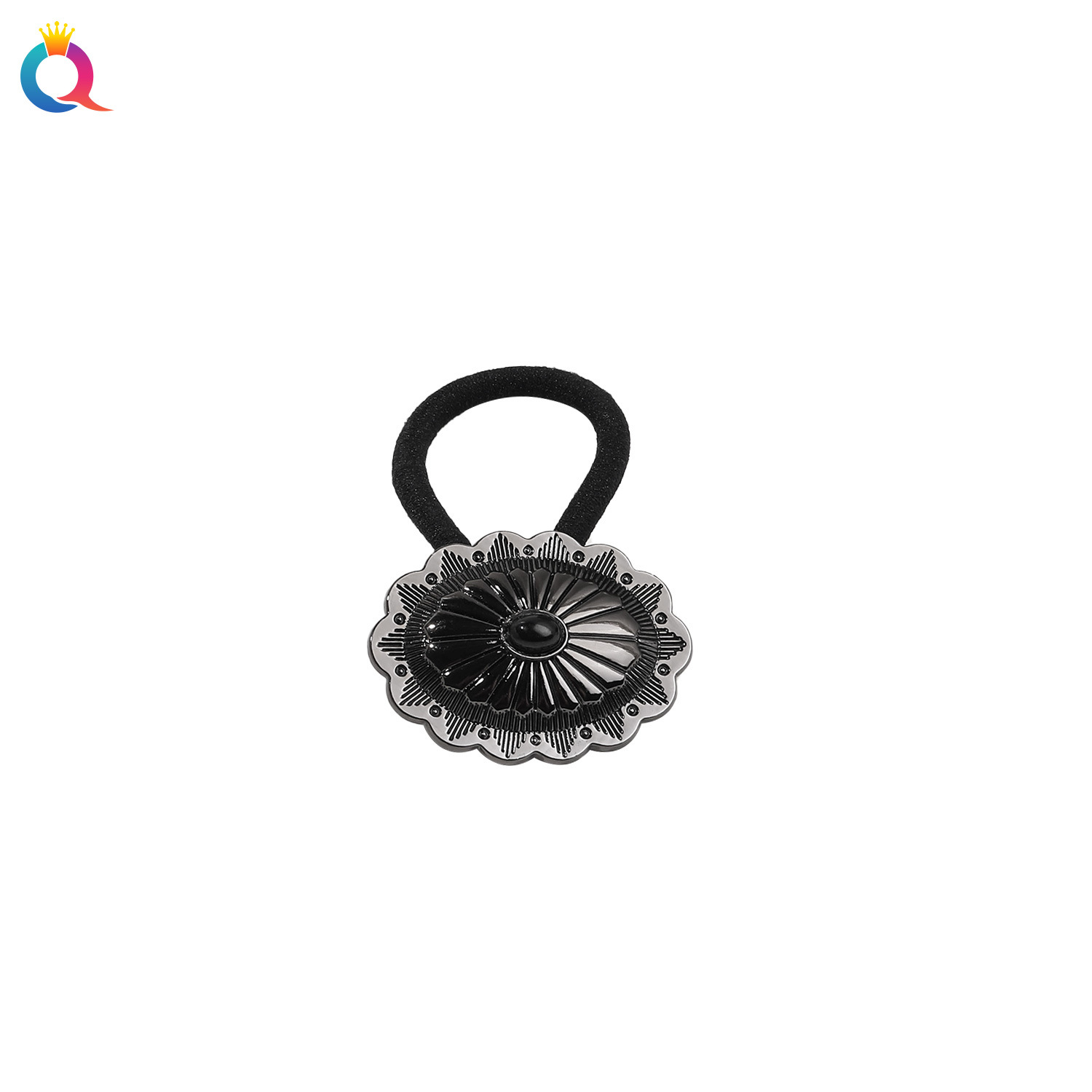 Qiyue Cross-border Metal button Hair tie, rubber band hair tie, girls' high school elastic French retro Hair tie, hair band and hair accessory wholesale Item Picture