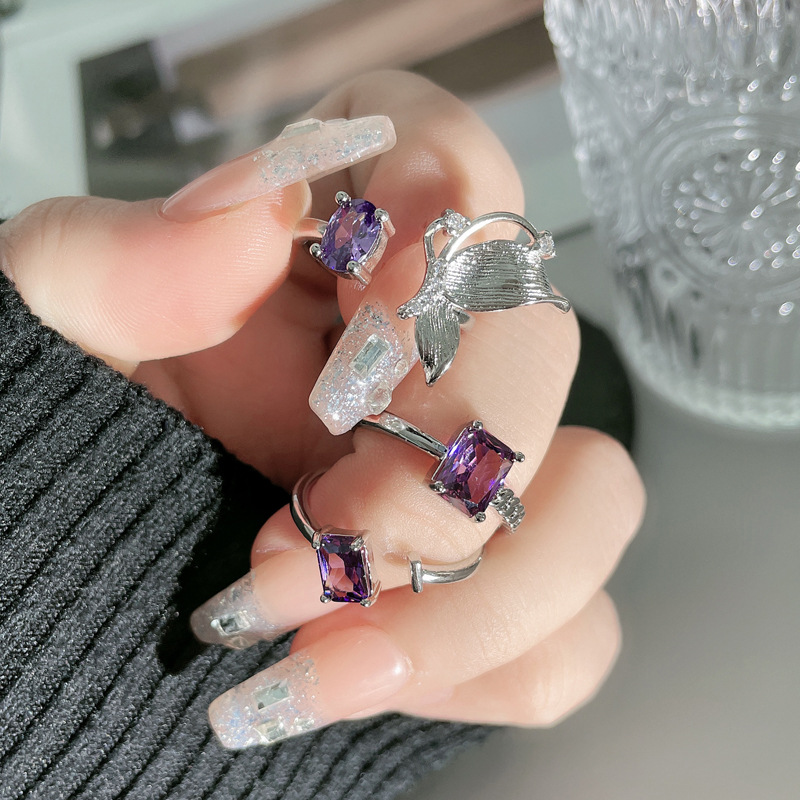The 2024 new sweet and cute purple diamond butterfly opening ring is a trendy and versatile ring for women's fashionable commuting details Picture