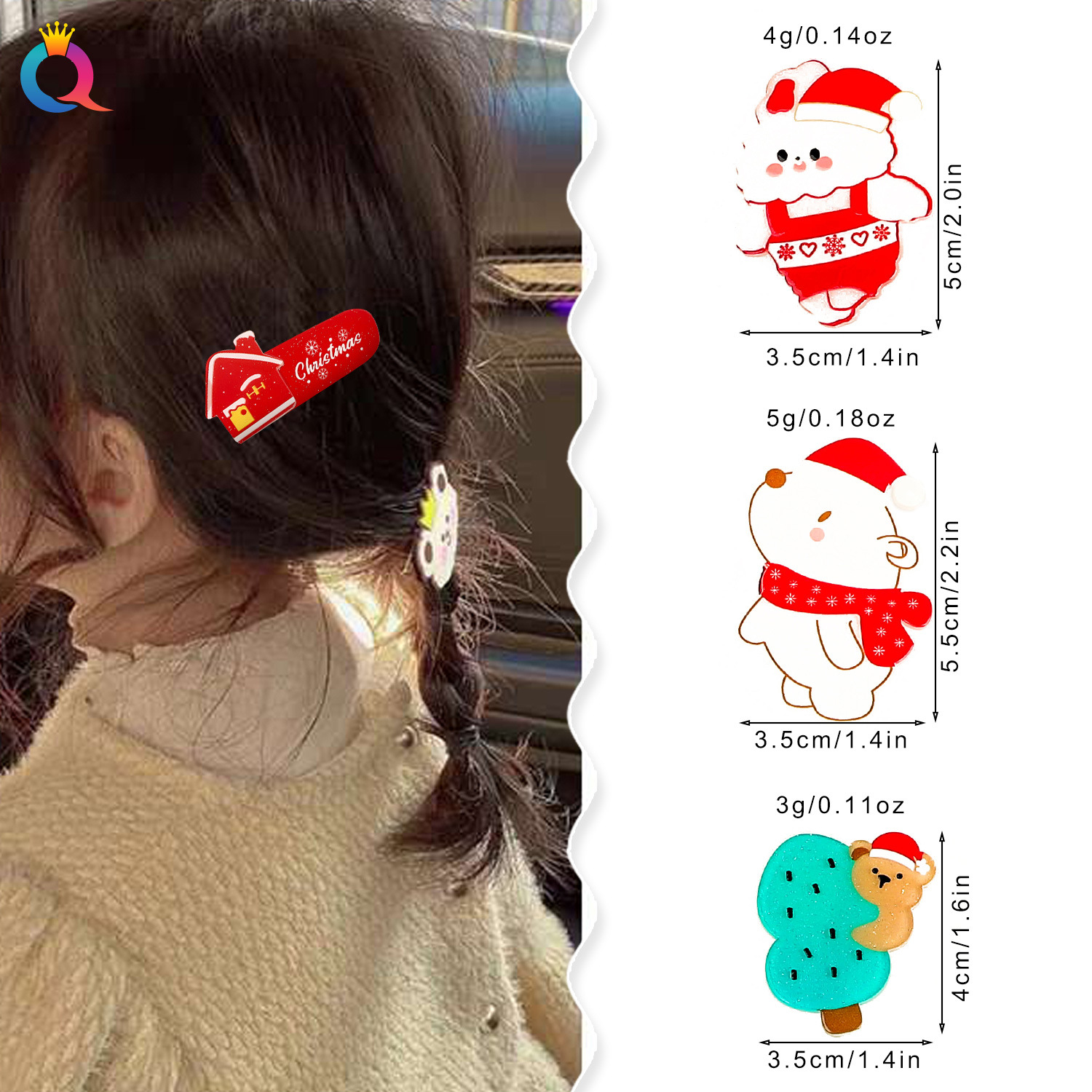 Qiyue Cross-border Christmas Children's small hair clips, cartoon hair clips, cute bangs clips, hair tips clips, and hair accessories wholesale details Picture