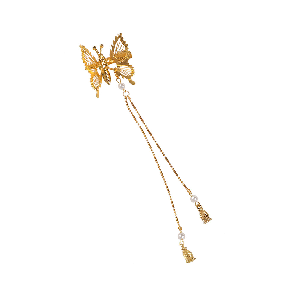 Qiyue Cross-border's moving butterfly flapping disc tassel hair clip, super ethereal three-dimensional metal grab clip, retro duckbill clip hair accessory Item Picture
