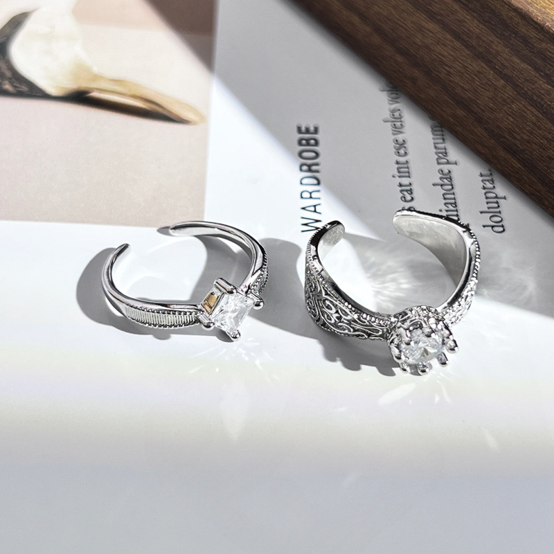 A new Chinese-style, niche Tang grass pattern, elegant open ring with a single diamond, a light luxury, fashionable, simple and individual ring Specification drawing