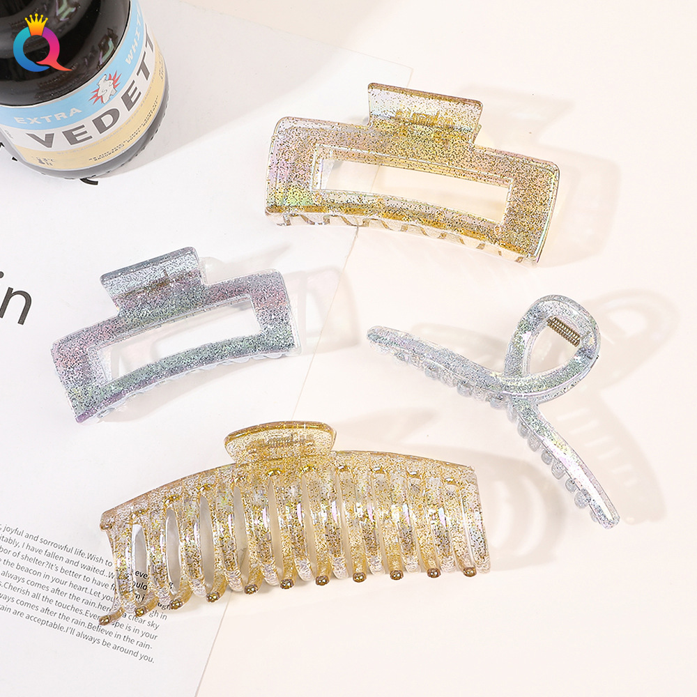 Qiyue Gold Powder AB color hair clip, simple large shark clip, back head updo hair clip, elegant hair clip, hair accessory wholesale Specification drawing