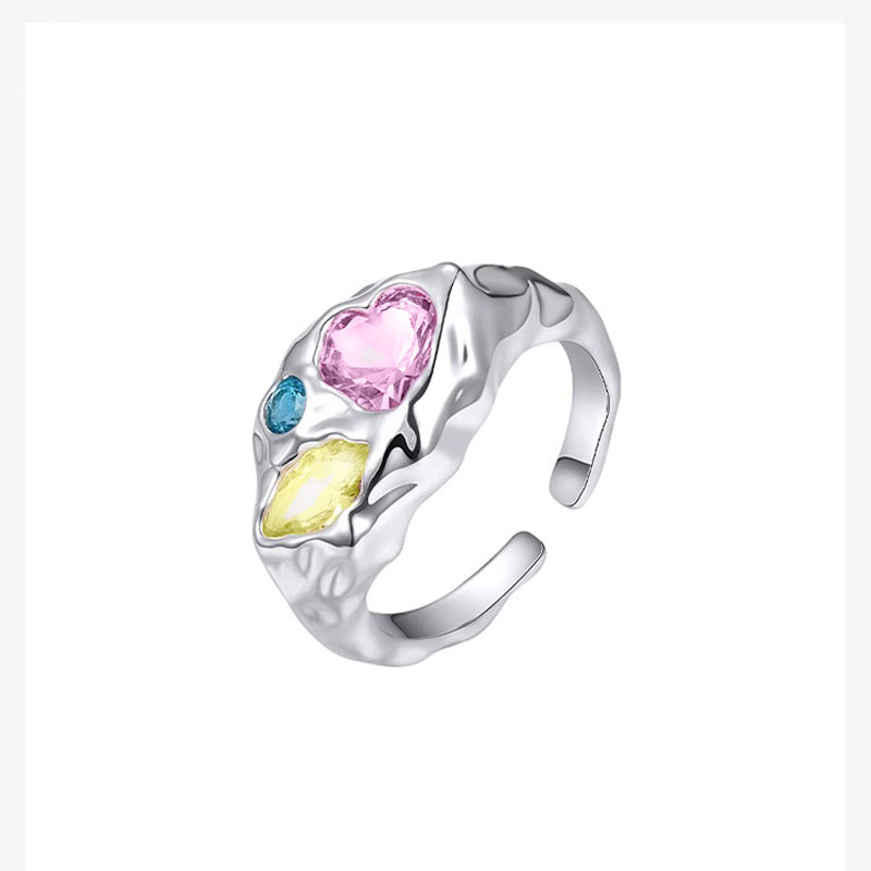 A niche design with a sweet and cool texture, a colorful zircon open ring, a luxurious and high-end ring for women's index finger details Picture