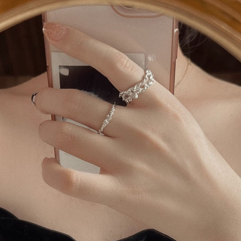 Irregular-textured open ring women's set, simple, fashionable and individual, ins cold style, high-end feel, food ring trend full figure