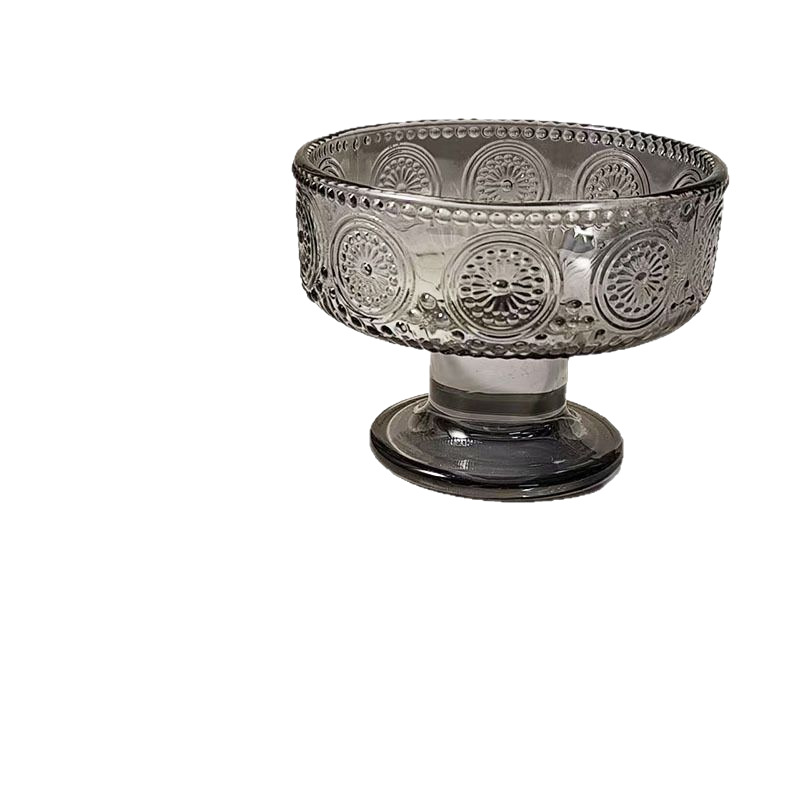 Relief dessert glass bowl, household colorful transparent high-footed bowl, fruit pudding cup, high-appearance-level ice cream cup Item Picture