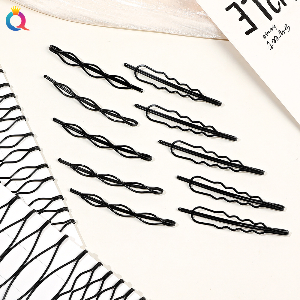 Wholesale of Qiyue Cross-border simple black hair clips, braided straight clips, hair curls, steel wire clips, bangs clips, side clips and hair accessories Specification drawing