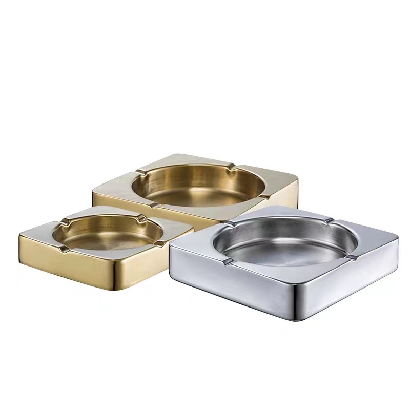 Enlarged square ashtray, thickened stainless steel ashtray, family-specific, bar, KTV, large-diameter double-layer ashtray Item Picture