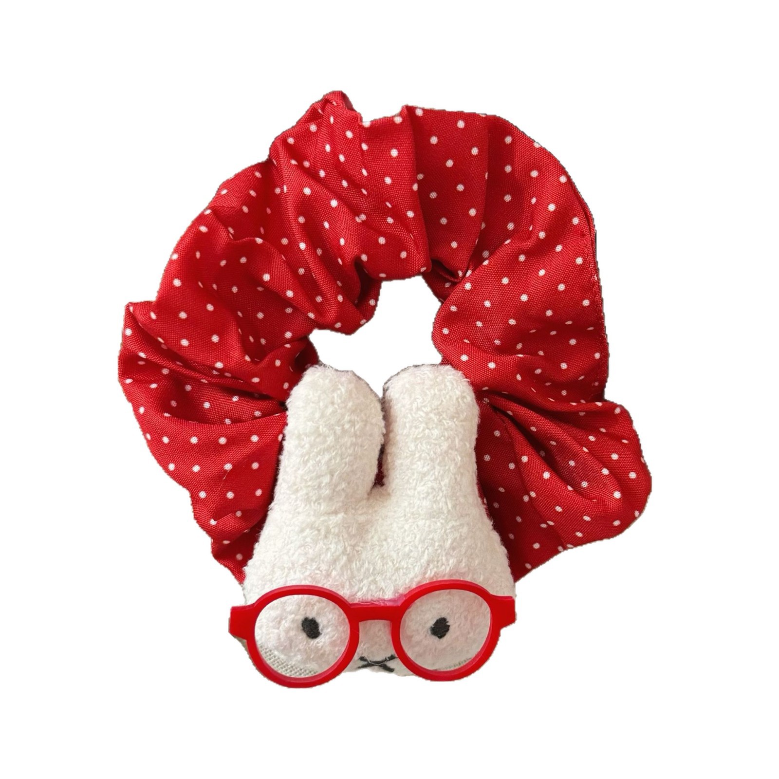 Autumn and winter red cartoon large intestine hair band, female cat glasses, polka dot headwear, hair accessory, ponytail, cute girl headband Item Picture