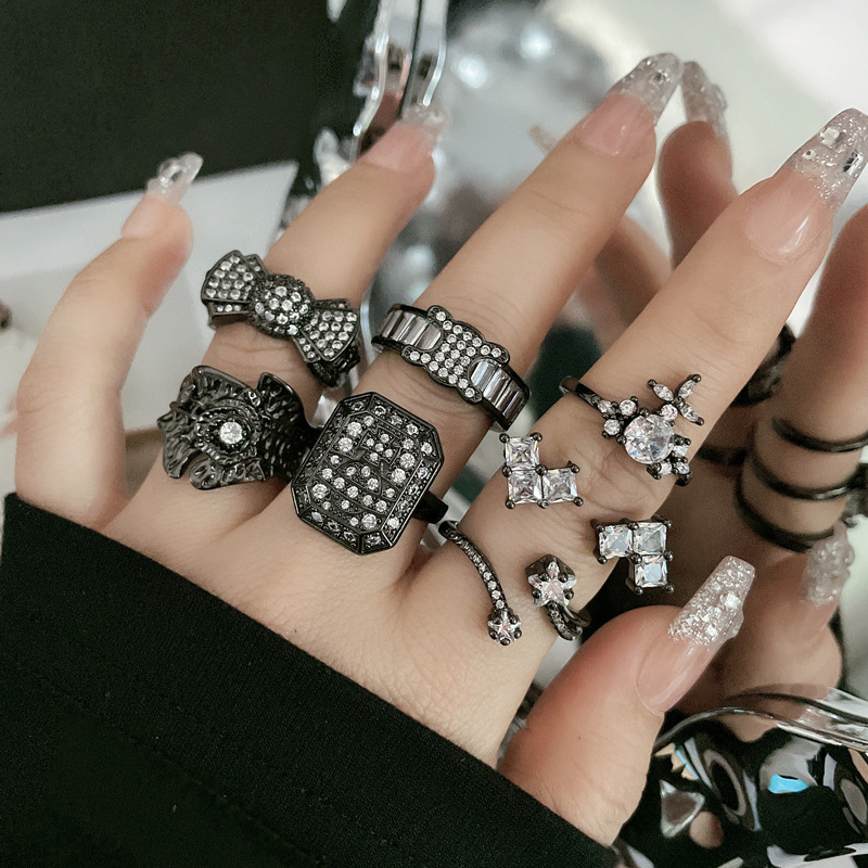 Dark style Saturn micro-inlaid personalized open ring for women on Instagram, cold style, niche hot girl, sweet and cool fashion index finger ring details Picture
