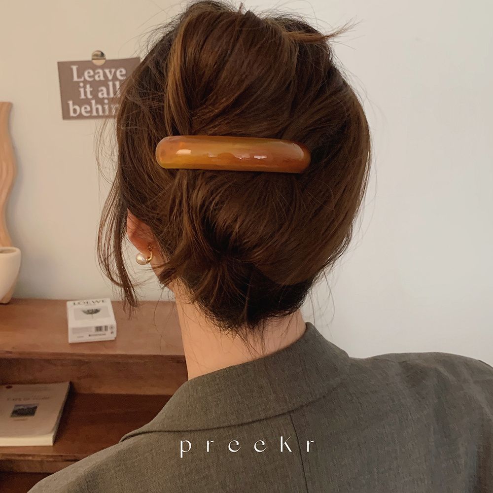 preeKr Korean spring hair clip for women, back of the head ponytail top clip, horizontal clip, simple and elegant, retro one-line clip for women Specification drawing
