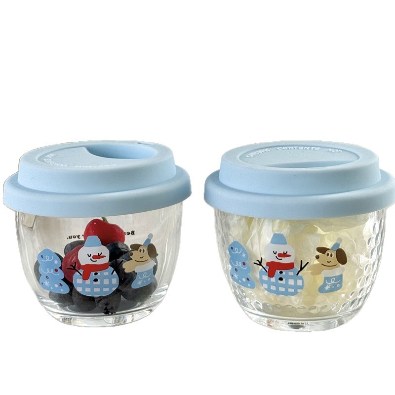 Korean inS-style blue snowman covered glass cup, coffee cup, cold brew cup, girlish water cup, cute cup Item Picture