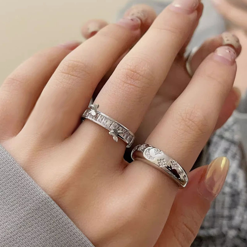 European and American inS-style personalized micro-inlaid zircon open ring for women, cold and cool style, colorful diamond and flower-layered food ring, trendy and cool full figure