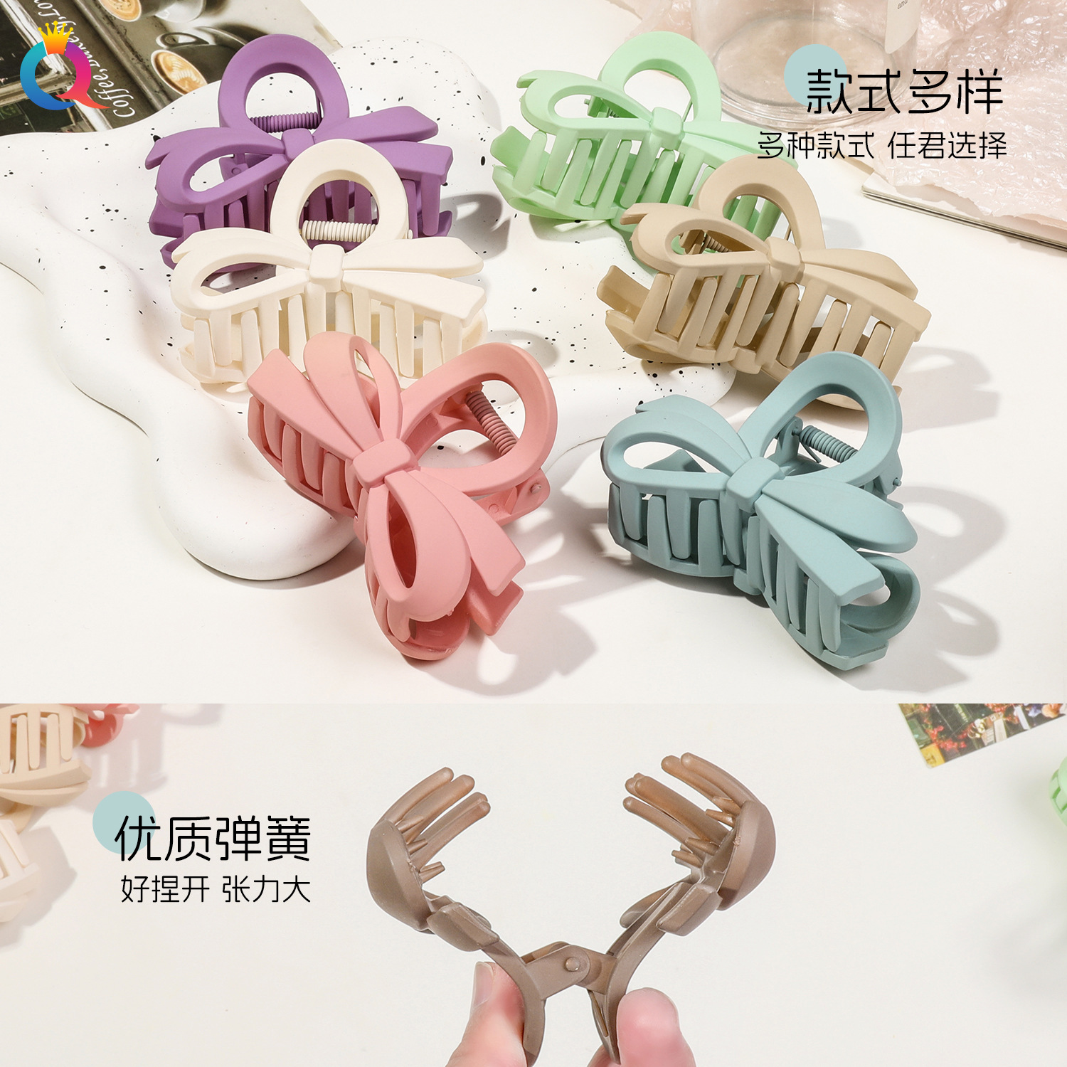 Qiyue Cross-border Bow Clip, high-end hairpin at the back of the head, shark clip, updo, elegant clip, hair accessory wholesale Specification drawing