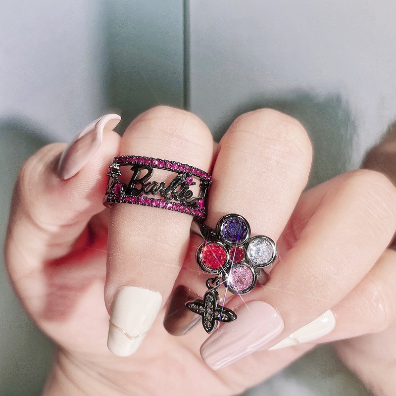 European and American dark punk retro set open ring, women's colored diamond zircon ins style, fashionable and versatile ring trend Specification drawing