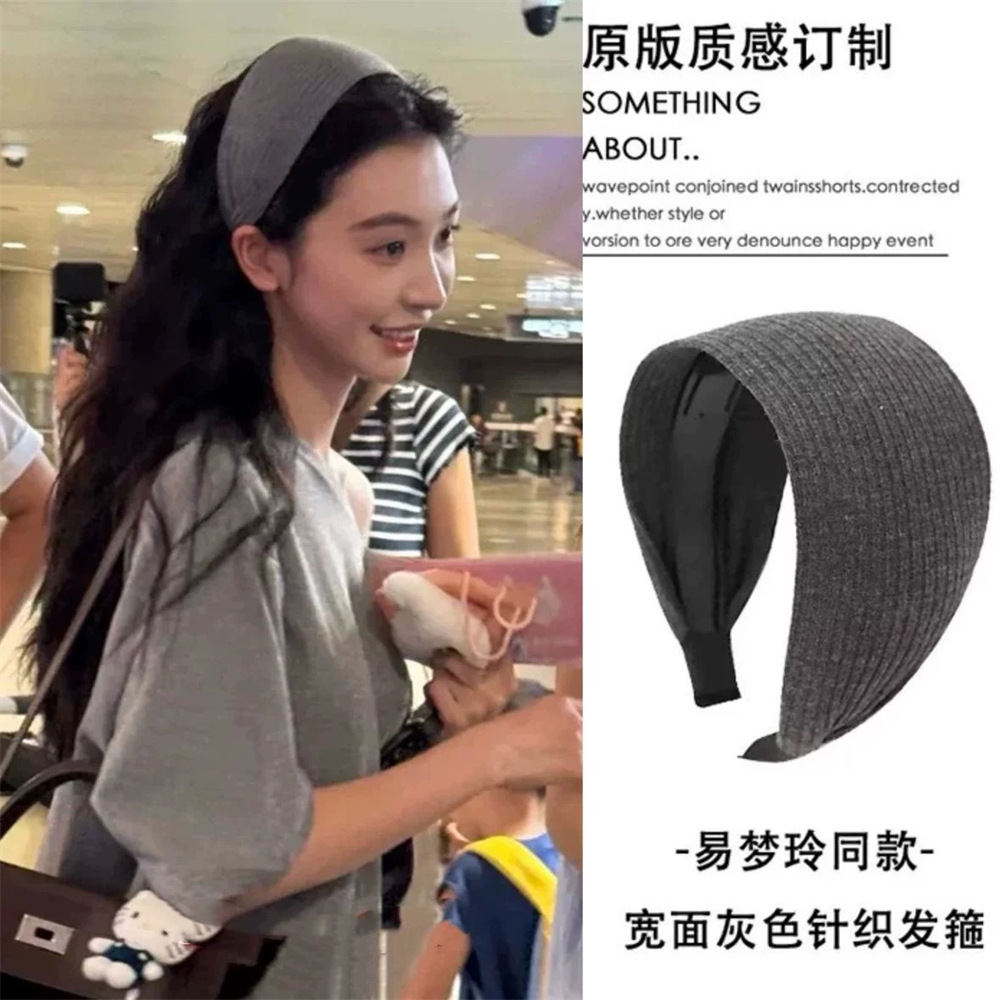 Widened retro solid-color fabric high-end texture hairband, sporty wide-edge headband, feminine charm, trendy infrared headwear full figure