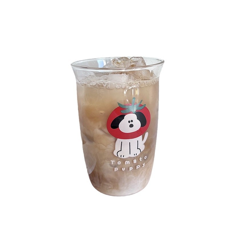 Homemade tomato puppy glass cup, girlish glass coffee cup, cold brew cup, latte breakfast, home milk cup Item Picture