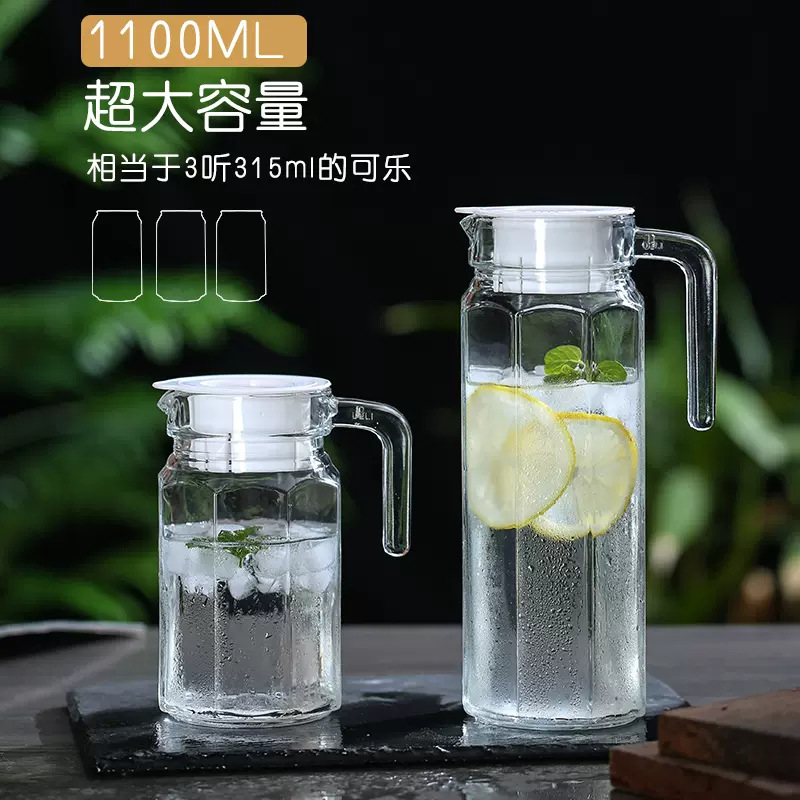 High-temperature resistant glass cold water bottle, large-capacity tea brewing, household strip pot, juice and beverage octagonal pot, tie pot cold water bottle details Picture