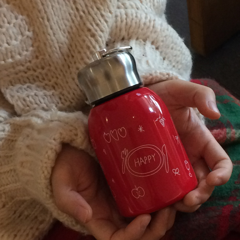 New Year and Christmas high-end red mini insulated cup, heart-shaped snowman graffiti stainless steel water cup, travel cup full figure