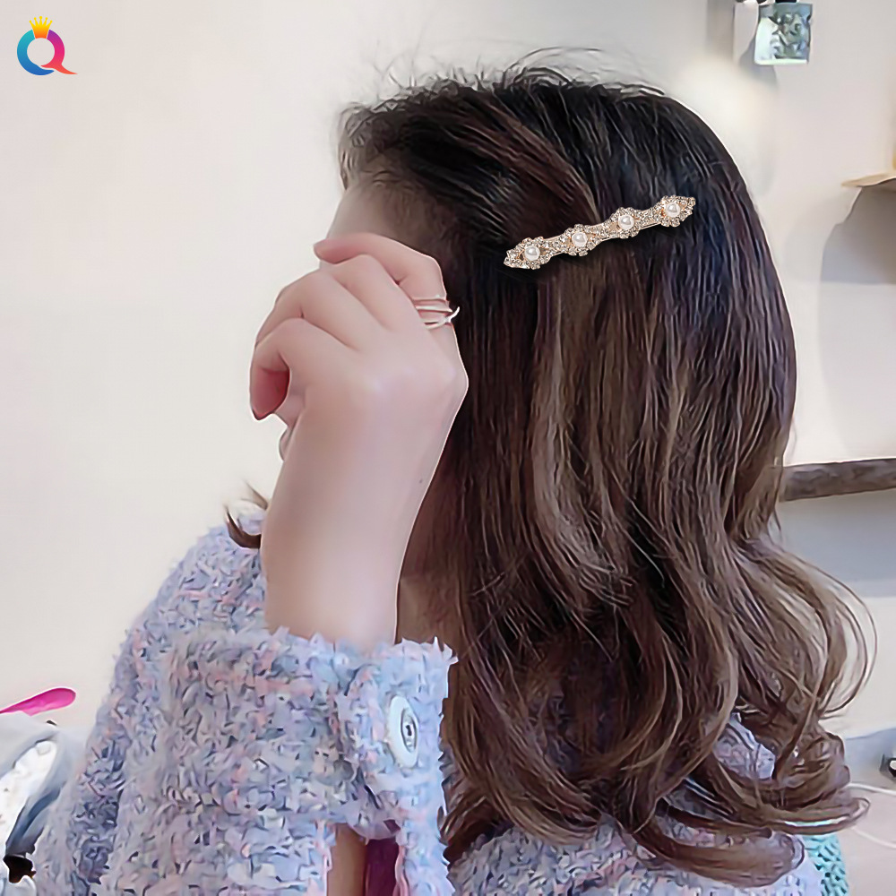 Qiyue Korean version hair accessories, water diamond hair clips, bangs clips, alloy fashionable pearl duckbill clips A92 details Picture