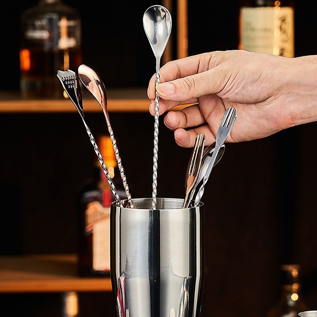 Stainless steel long bar spoon 304, long handle stirring rod, coffee and milk tea stirring spoon, bar spoon, cocktail mixing rod Specification drawing