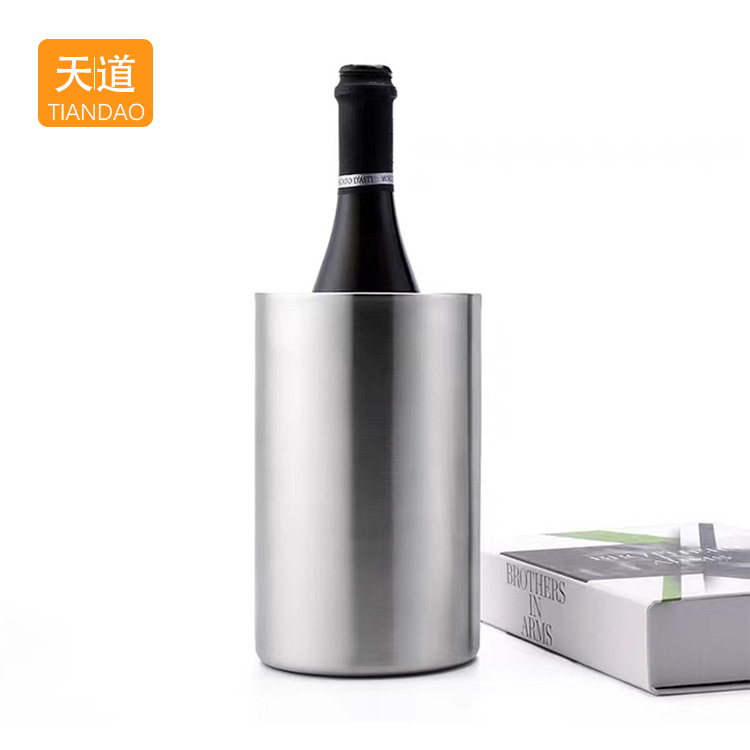 Cross-border stainless steel double-layer ice bucket, 304 straight ice bucket, metal insulated ice granule bucket, champagne and beer chilled bucket full figure