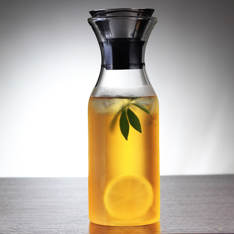 Hand-blown refrigerated water bottles, heat-resistant glass water bottles, juice jugs with LIDS to prevent side leakage, wholesale of cold water bottles with logos available details Picture