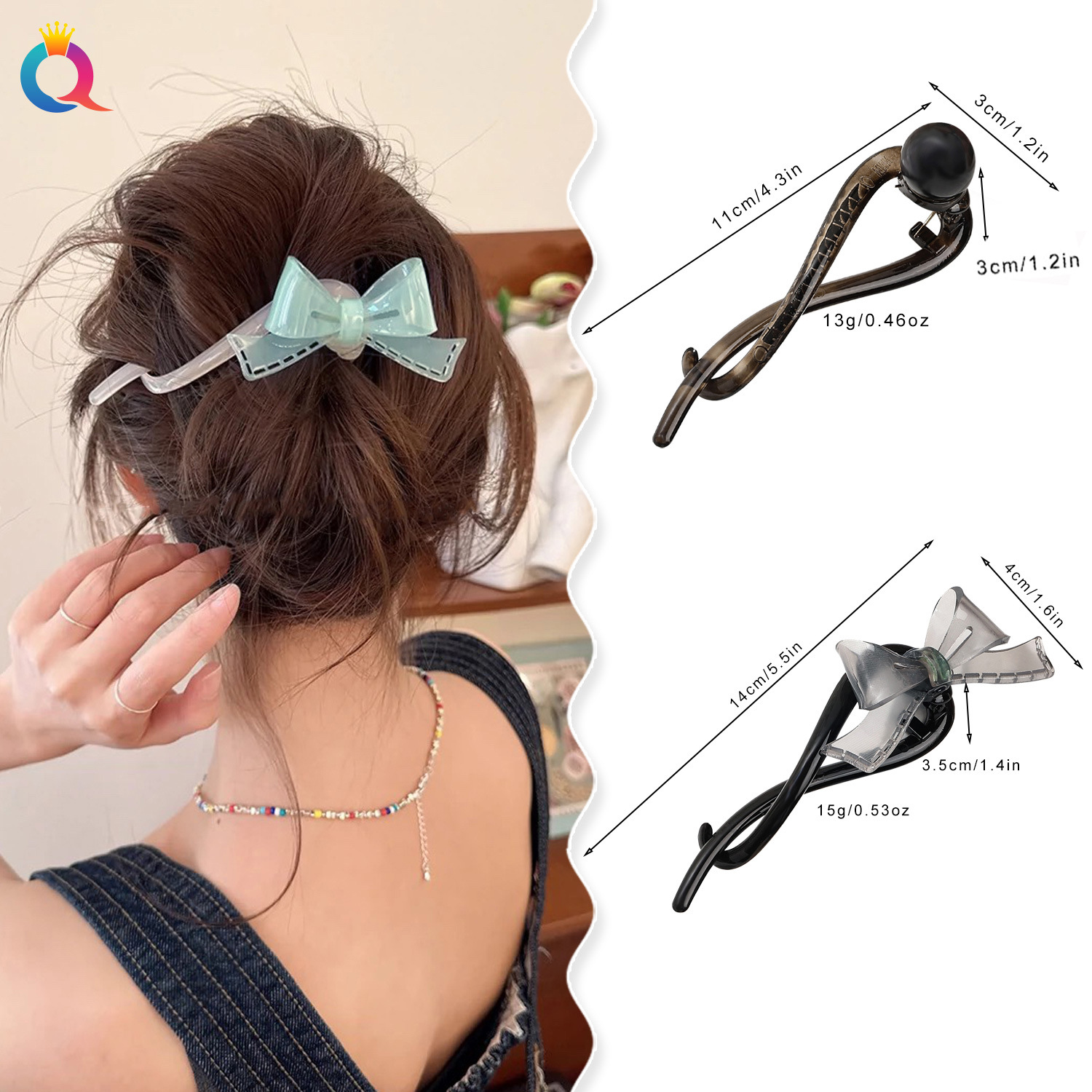 Qiyue PC pearl hair clip, a sweet and high-end twist clip for women's back of the head, a straight clip and a ponytail grappling clip details Picture