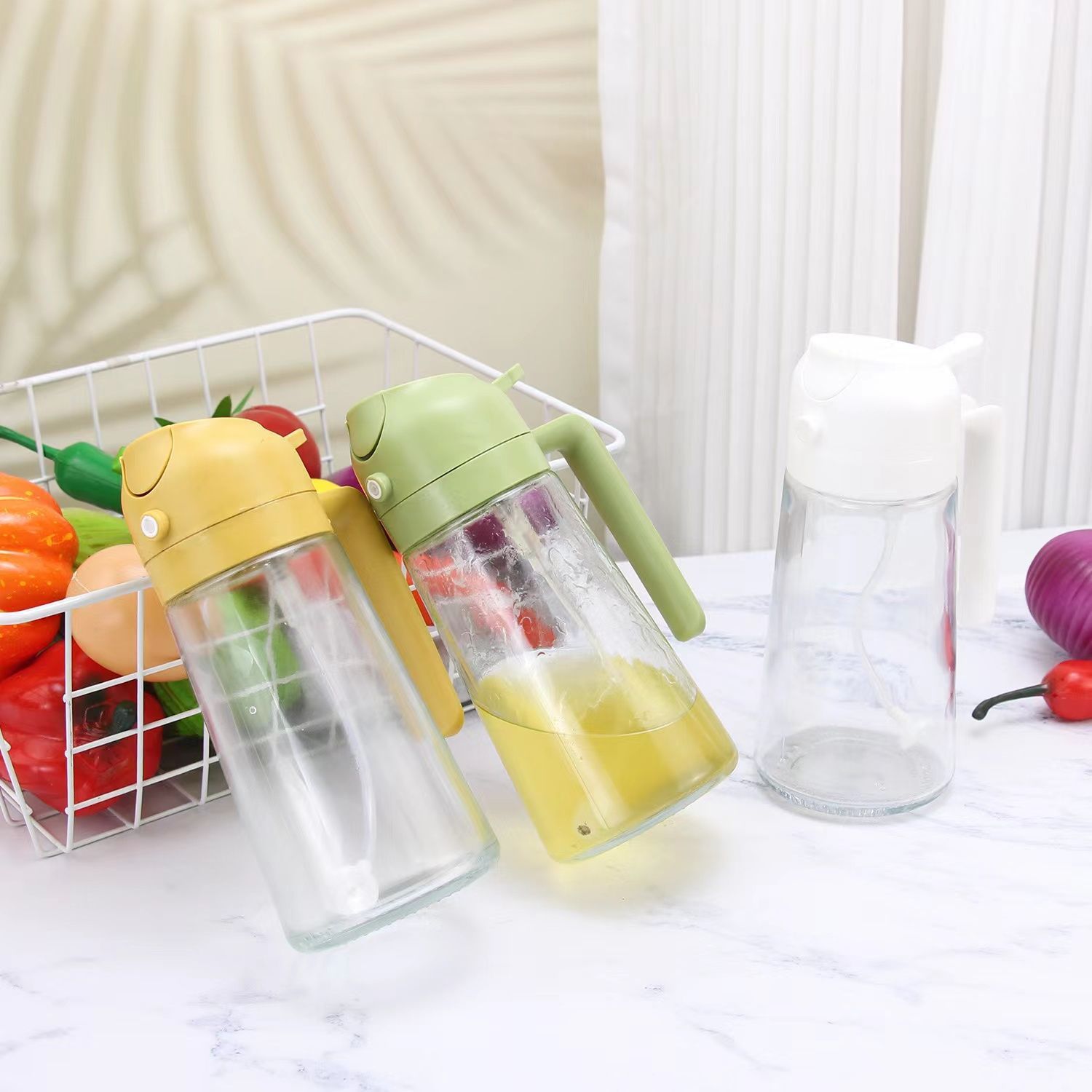 Kitchen and household dual-purpose oil spray bottle, air fryer atomization oil spray bottle, glass leak-proof oil can details Picture