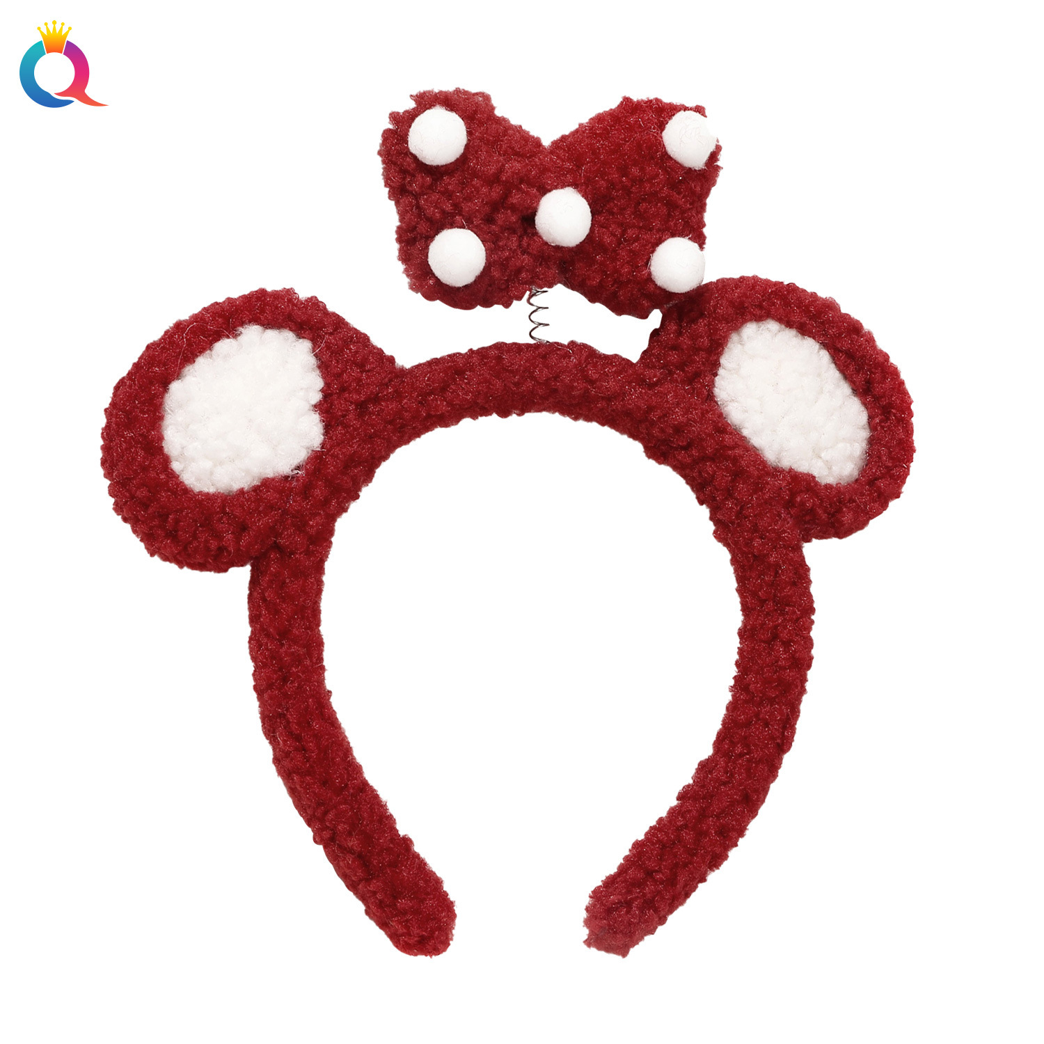 Qiyue Lamb fur hair band, cute high skull top bow headband, sweet female hair bundle, hair hole hair accessory wholesale Item Picture