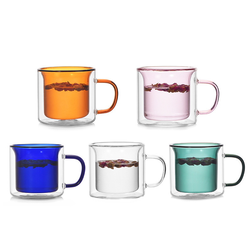 Wholesale colored water cups, high-appearation-level cups, high-temperature resistant glass cups, double-layer heat-insulating insulated cups, customized welfare gifts Item Picture