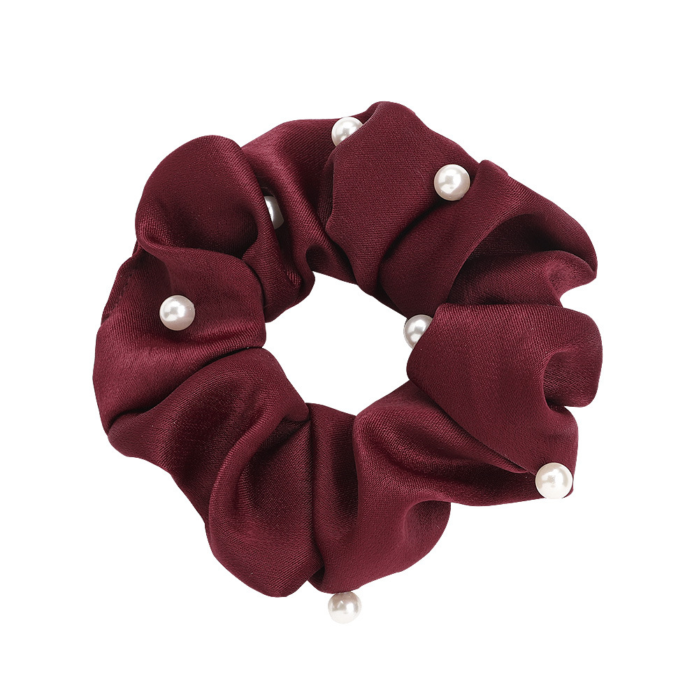 Qiyue's new Korean version pearl hair band, simple and fashionable fabric large intestine band, ponytail tie, factory wholesale C98 Item Picture